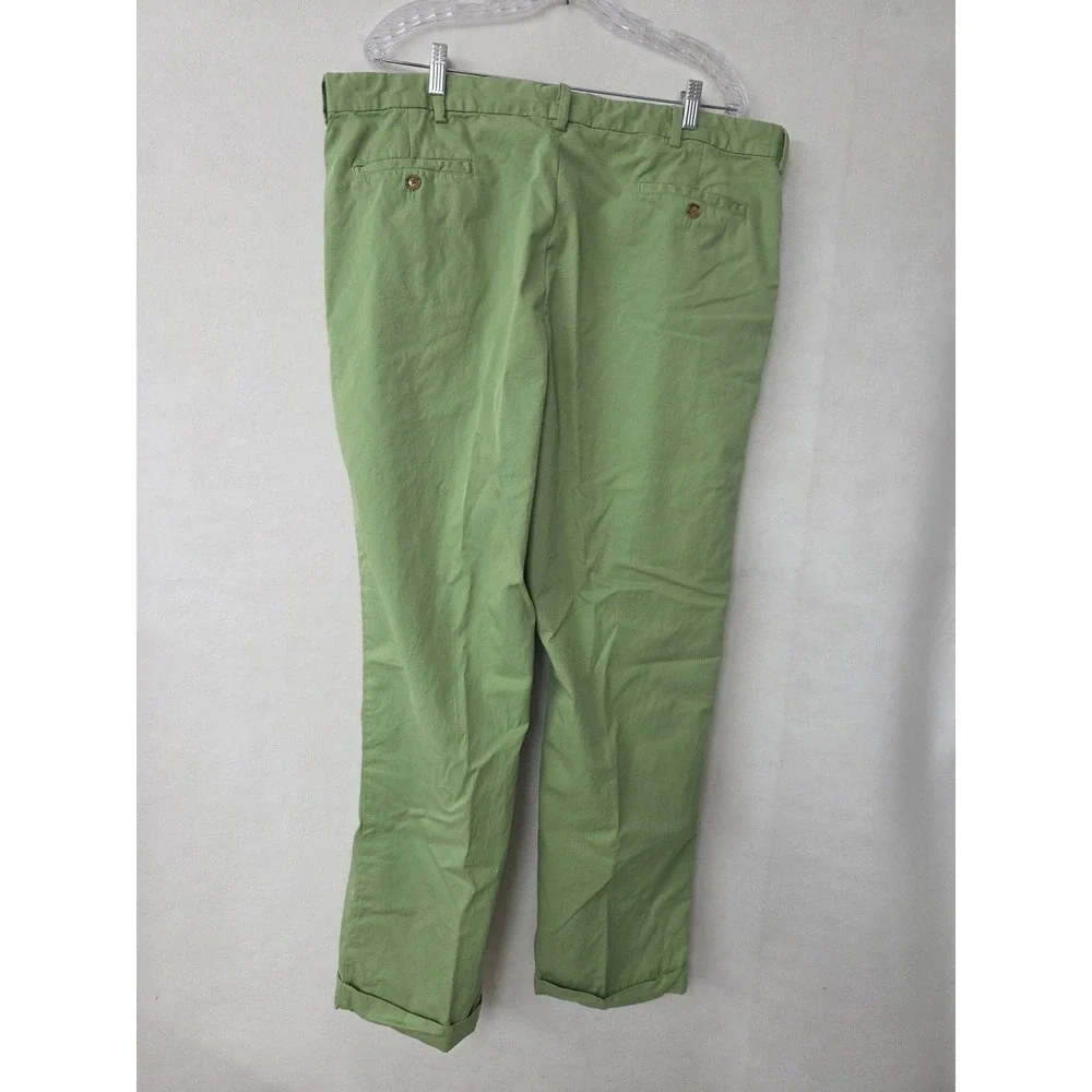 Lands End Mens Green Pleated Chino Pants 42 x 34 Cuffed Cotton Trousers 190311